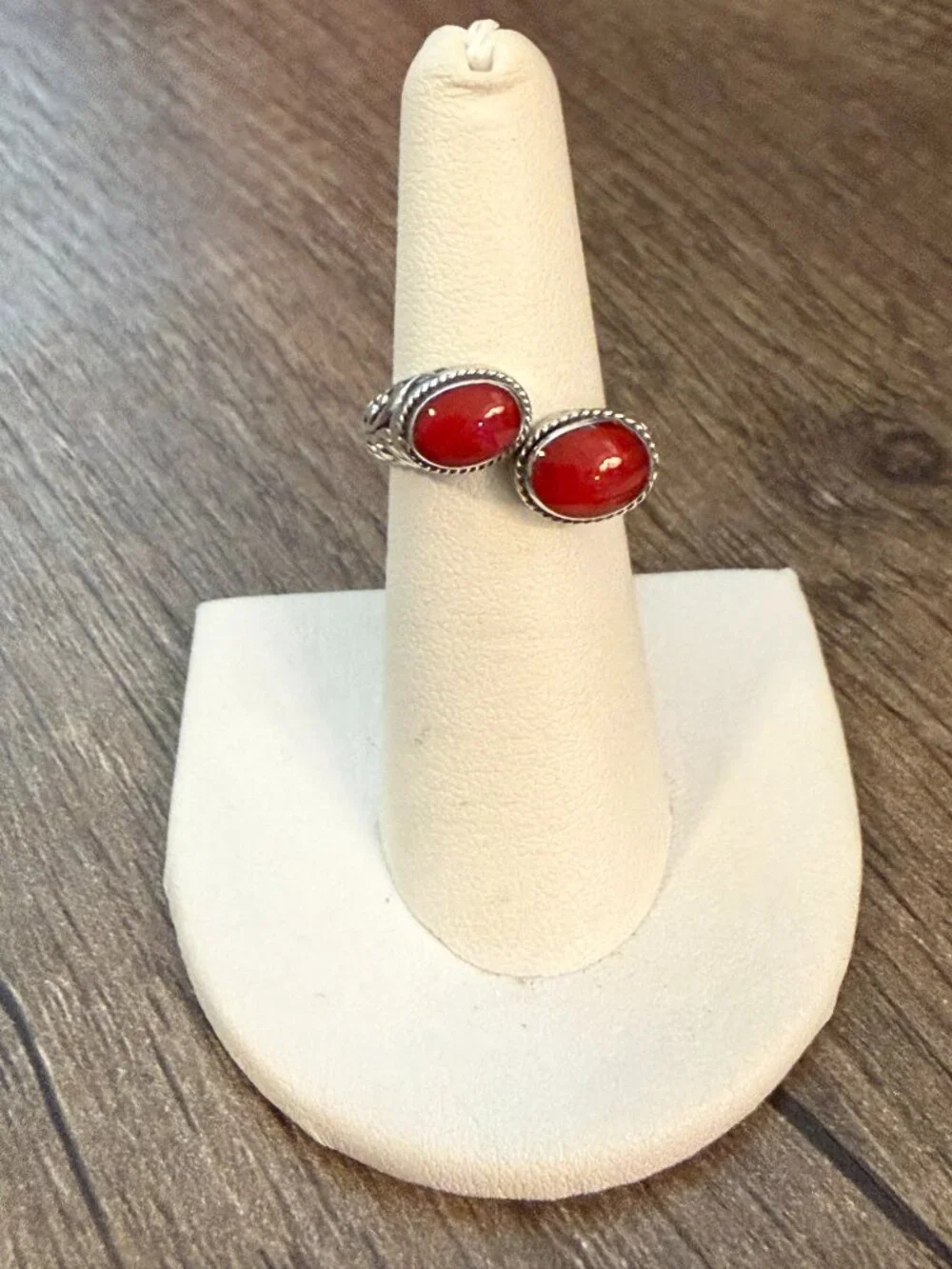 Sterling silver red jasper bypass ring by Samuel B